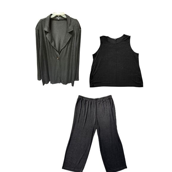 NWT Vikki Vi Plus 3X 3‎ Pc Black Pantsuit Pants Tank Shell Blazer Slinky Knit - Picture 1 of 16